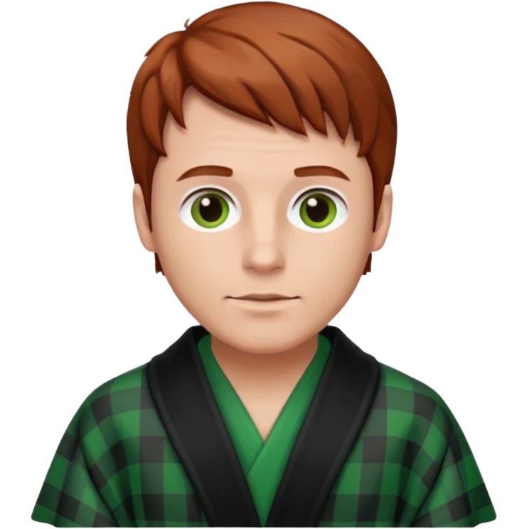 redish brown haired man with a black and green checked robe emoji