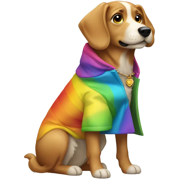 Dog wearing rainbow emoji