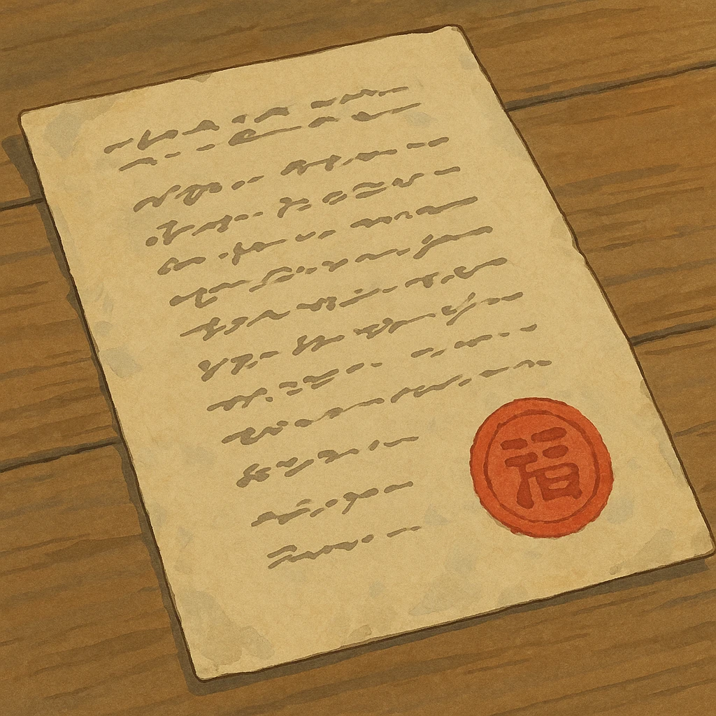 paper document with a red stamp in ghibli style illustration emoji