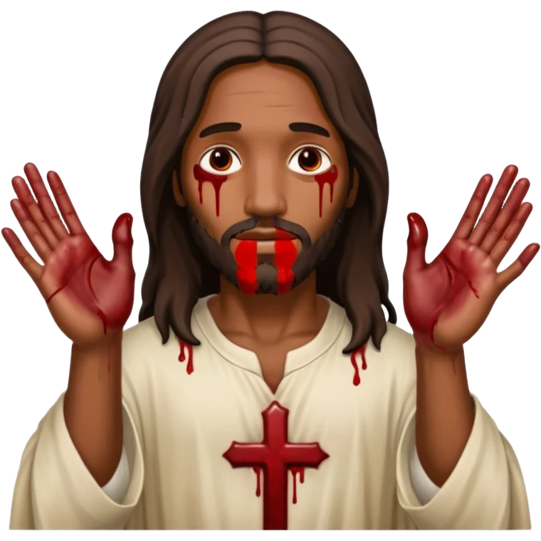 African American Jesus Christ with nail holes in his hands with blood emoji