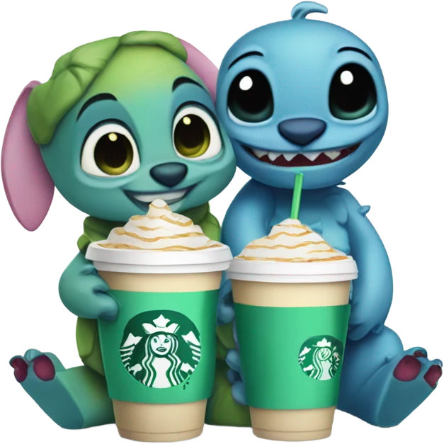 Stitch and scrump drinking Starbucks  emoji