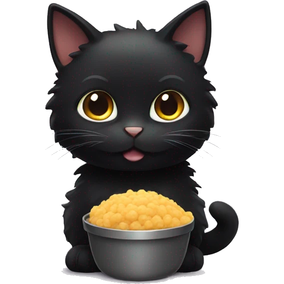 fluffy black cat with food emoji