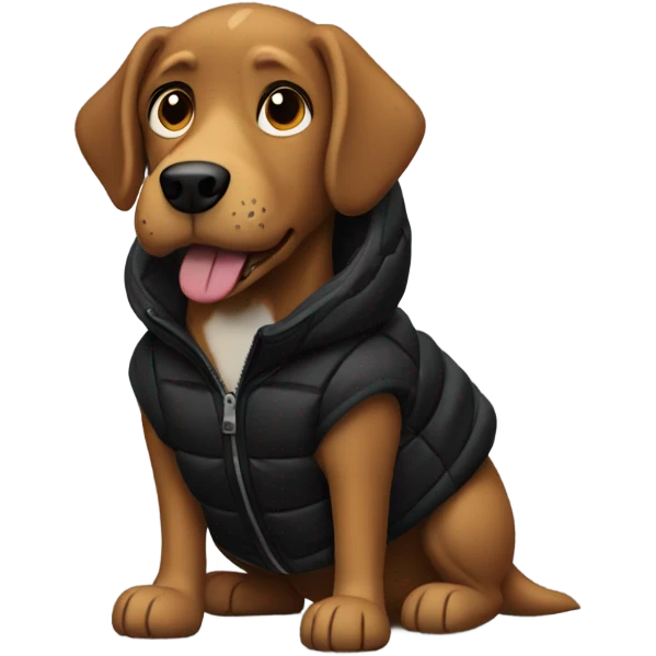 Brown dog earring black puffer  emoji