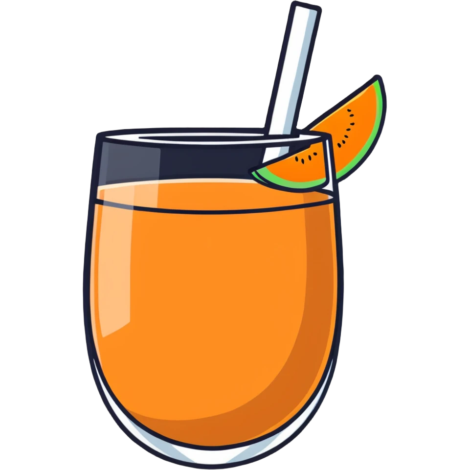 traditional carajillo coffee drink in a glass with a slice of cantaloupe melon beside it emoji