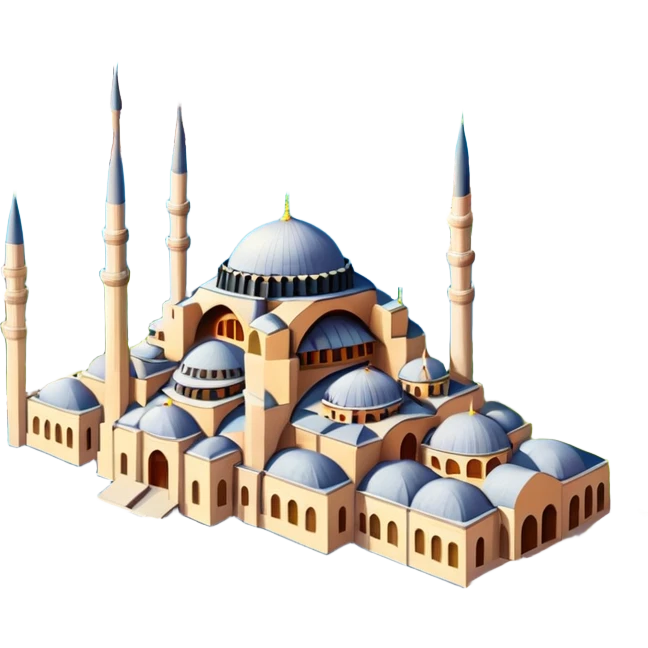 Isometric illustration of Istanbul, featuring Hagia Sophia and Istanbul bridge paint photorealistic style emoji