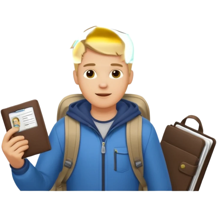 blonde haired Traveler character with passport, backpacker, male emoji