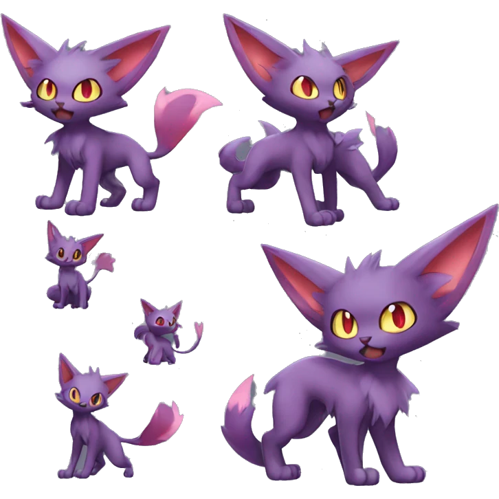 Shiny Dark Litten-Espeon-Zorua-Torracat-fusion-hybrid full body emoji
