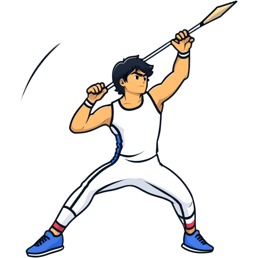 Neeraj Chopra throwing javelin in competition, dynamic pose emoji