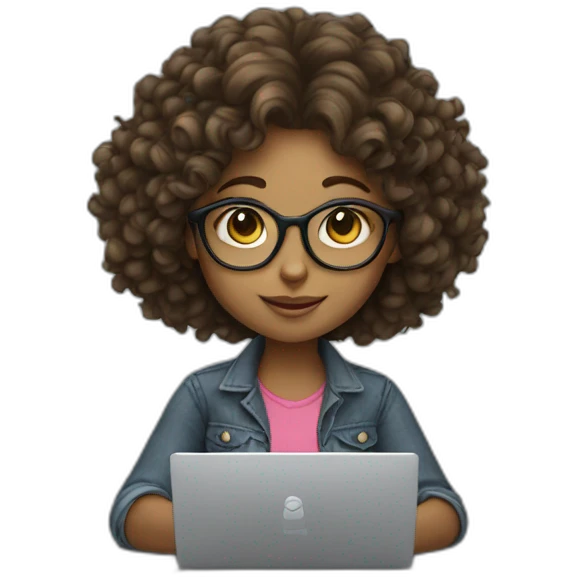 Girl wearing a spec with curly hair working on a laptop  emoji