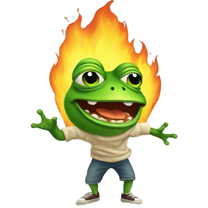 pepe the frog in big fire, style - illustration emoji