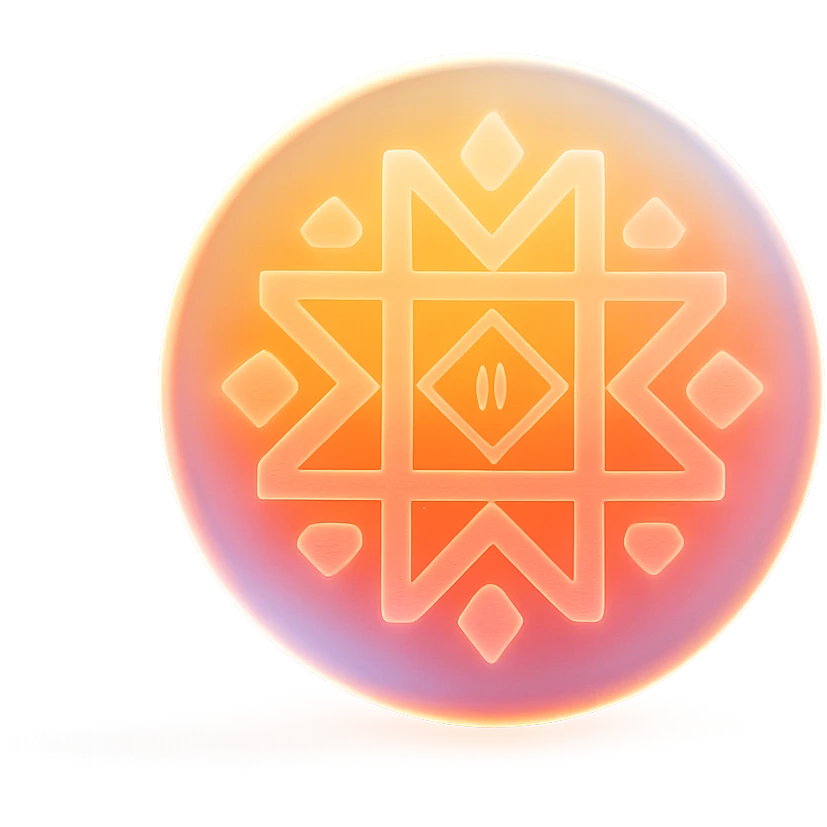 Can you please render an image of a digital artwork with a dreamy, cosmic aesthetic. Make it glowing small circle logo that’s attached in the image and that radiates warm colors—yellow, orange, and magenta. Make the image 3D and look more like an artistic glassmorphism type. Make the image look HD and quality  emoji