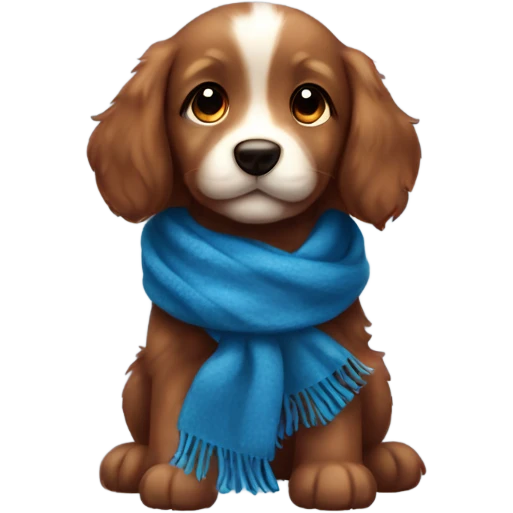 Chibi fluffy dark red retriever puppy with blue scarf emoji