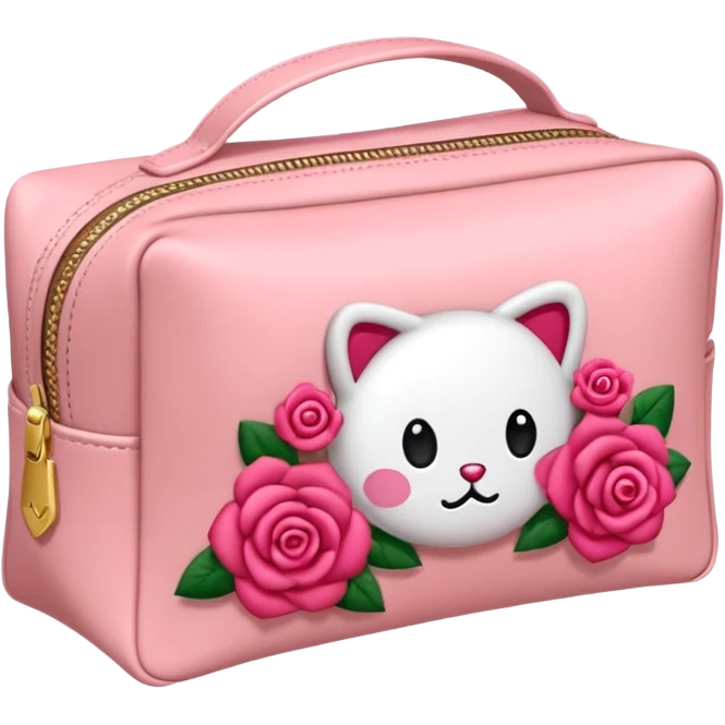 Uma necesserie branca com laços rosas emoji