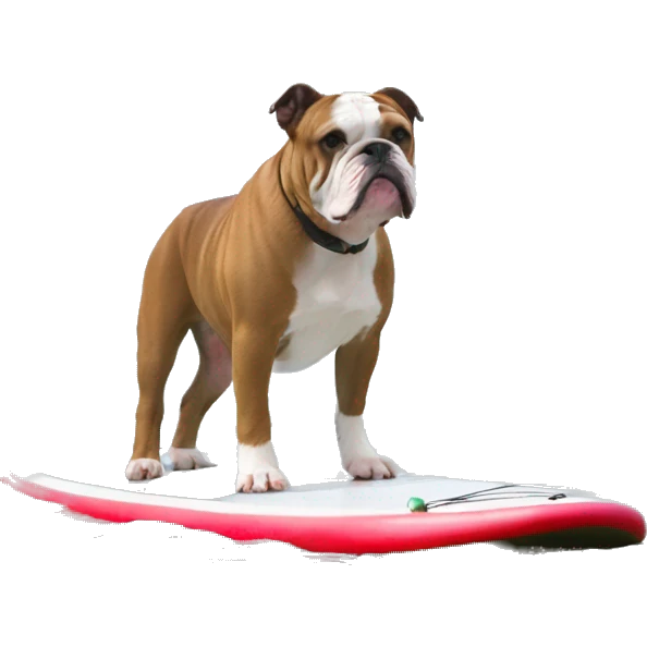 Brown and white bulldog on stand up paddle board emoji