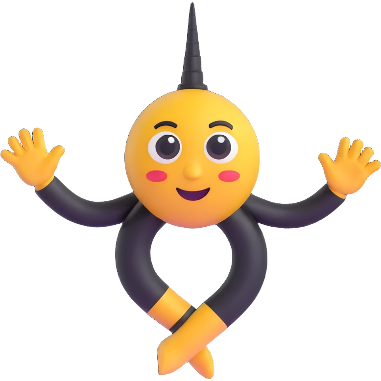 cyclone emoji with cute approachable cartoon eyes, subtle smile, black arms and legs, slick clean professional emoji style suitable for company logo emoji