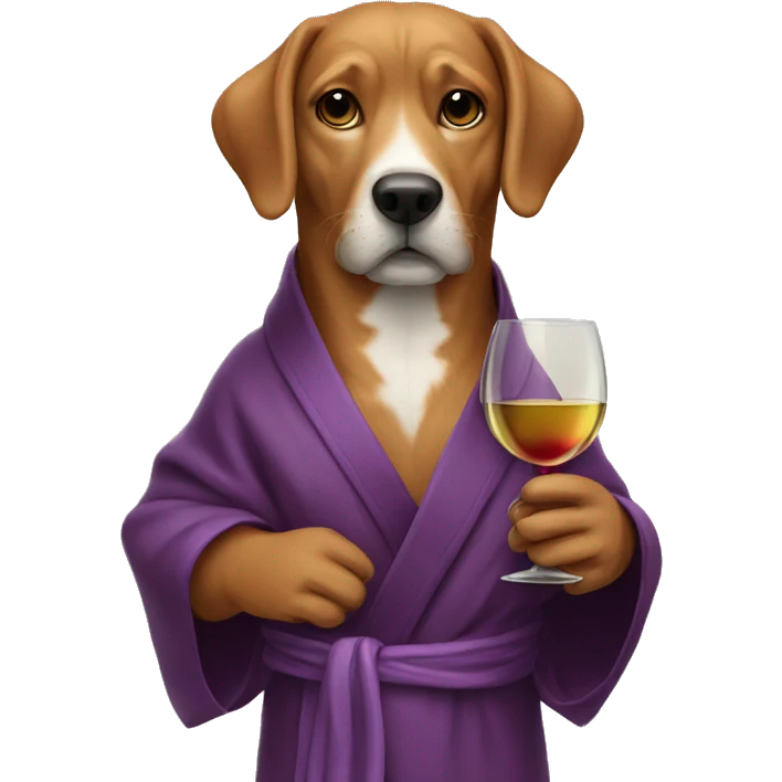 Dog with a glass of wine and a robe on  emoji