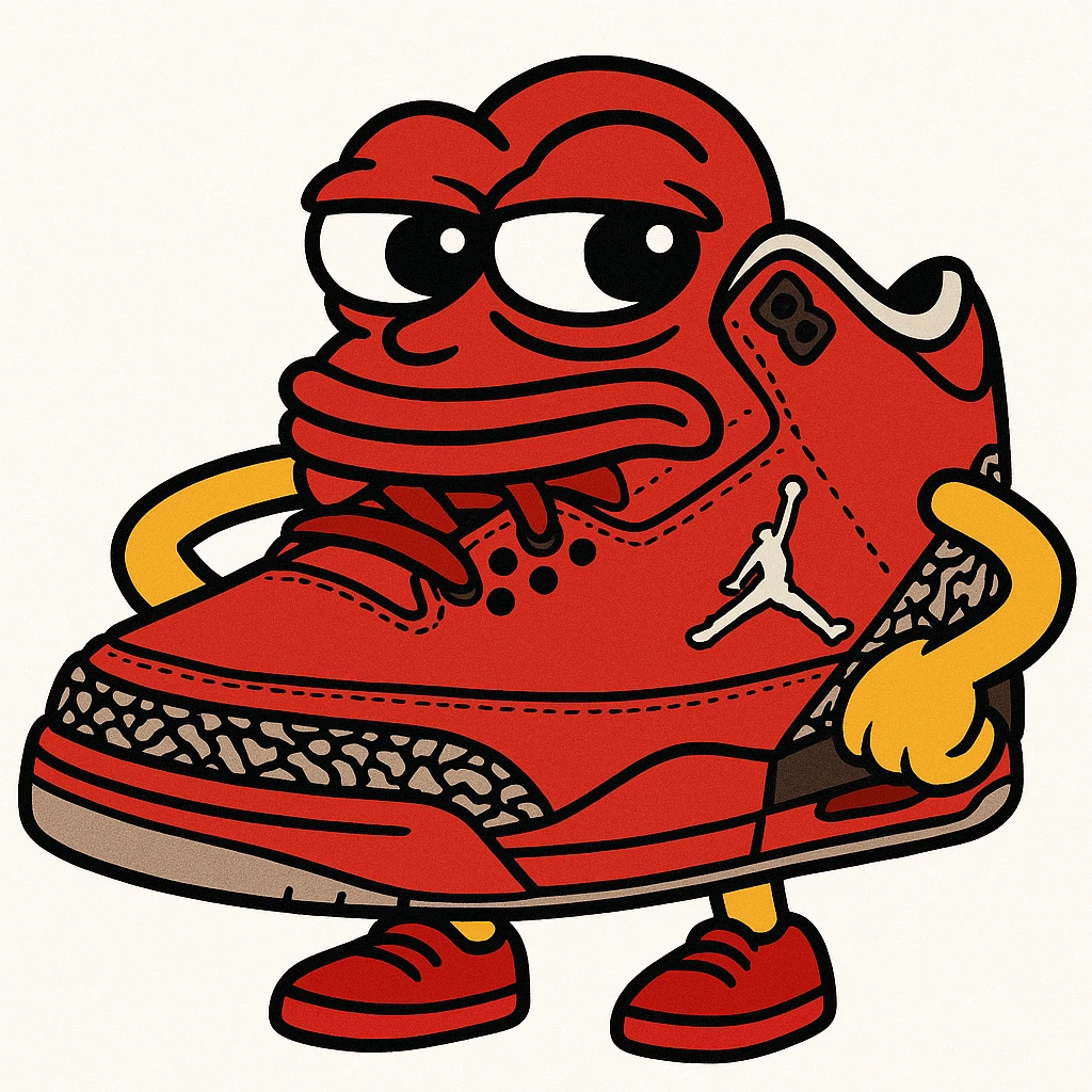Red DJ Khaled Grateful Air Jordan 3 sneaker with yellow cartoon arms and legs, hands on hips, matching the style of the green character. emoji