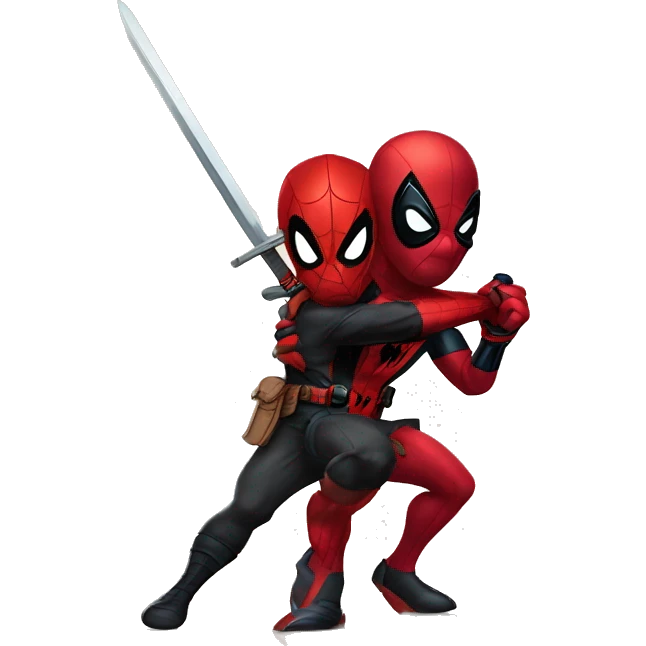 Spider-man with a brave sword playing with Deadpool  emoji