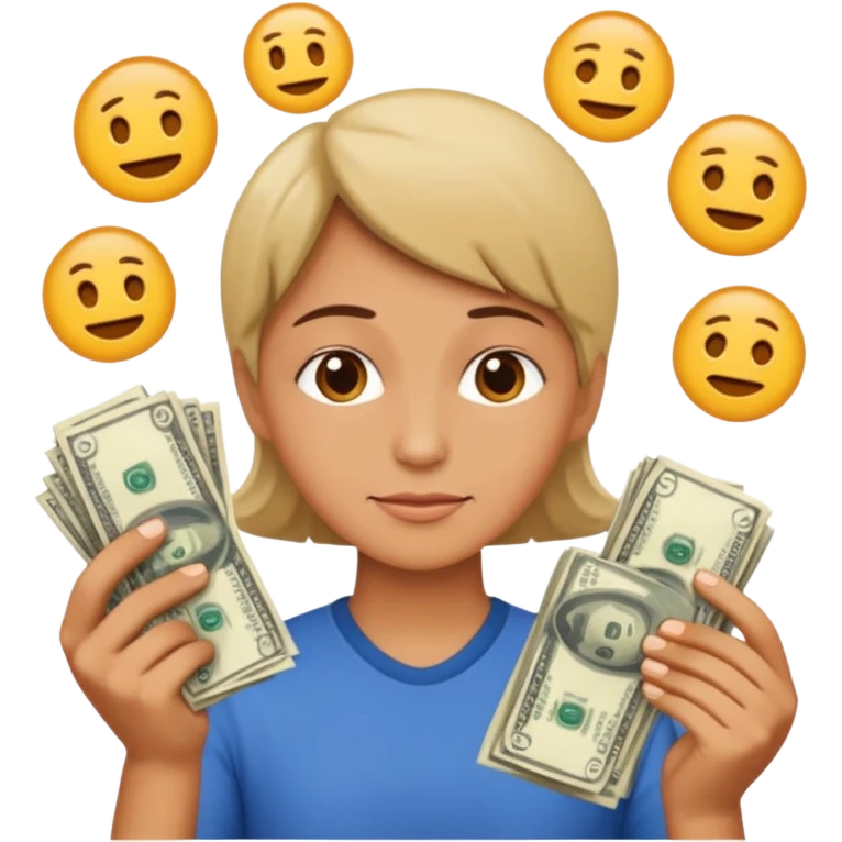 A caring parent counting money with family icons emoji emoji