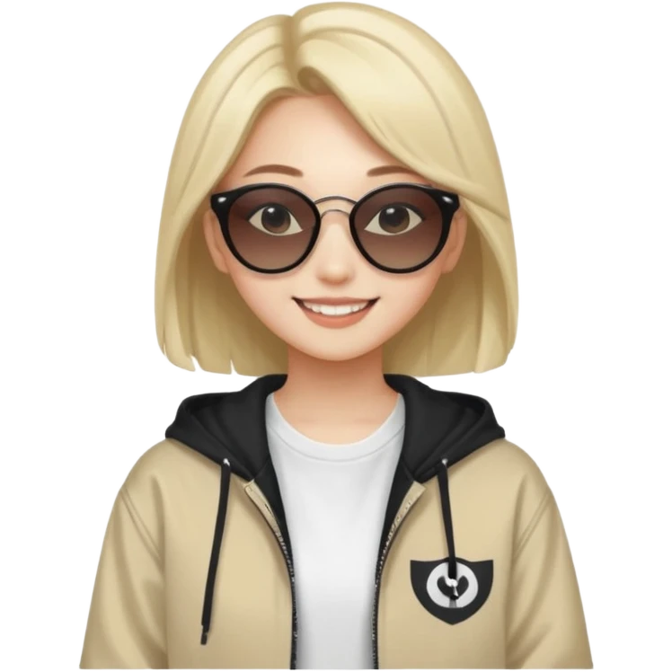 portrait of young woman idol in Kpop style, wearing streetwear outfit, wearing sunglasses emoji