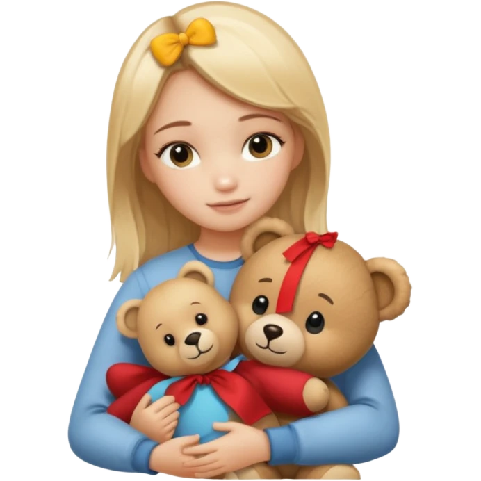 blonde balayage hair girl hugs a teddy bear emoji