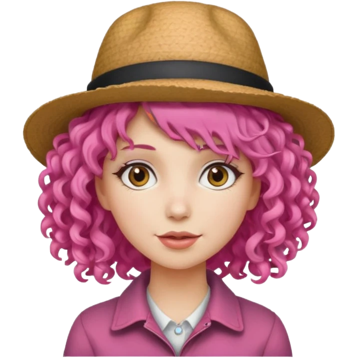 woman, curly haired, pink haired, hat  emoji