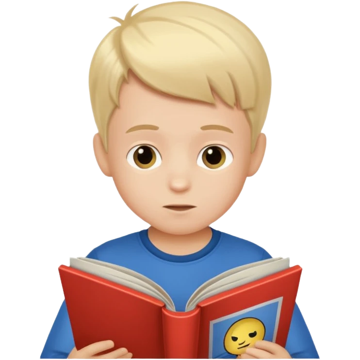 little boy reading comic bôk emoji