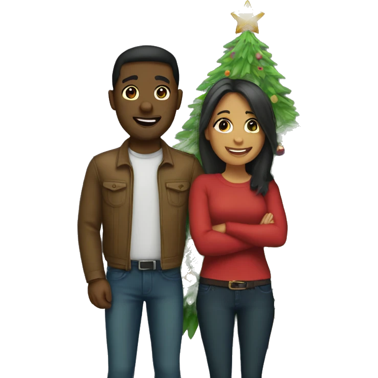 Couple standing by a Christmas tree  emoji