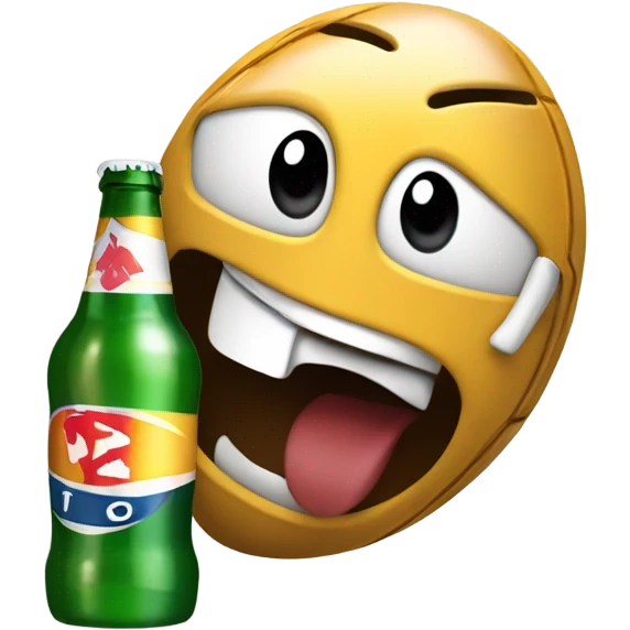 Football with a face guzzling a bottle of beer emoji