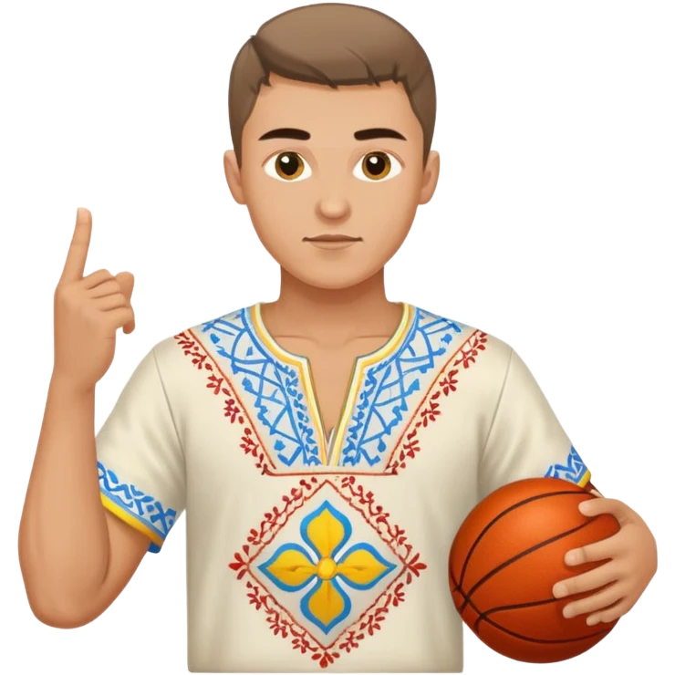 Ukrainian young man wearing traditional embroidered vyshyvanka shirt playing sports emoji