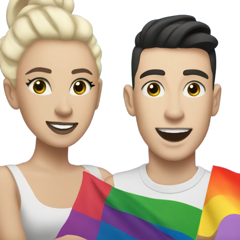Blonde girl and James Charles holding pride flag emoji