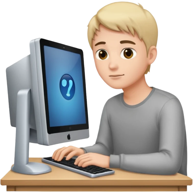 young man sitting behind computer emoji