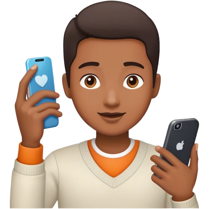 the back of a person looking at a phone to reach out to friends and love emoji
