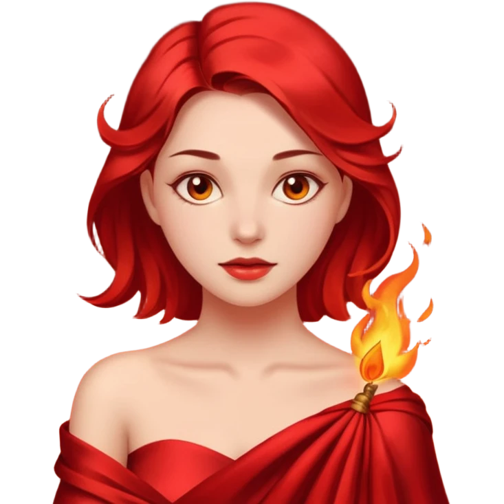 Woman slowly letting red silk fall from her shoulders, firelight flicker emoji