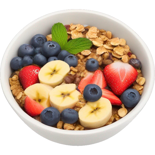 Acai bowl with granola, strawberries, blueberries, bananas  emoji