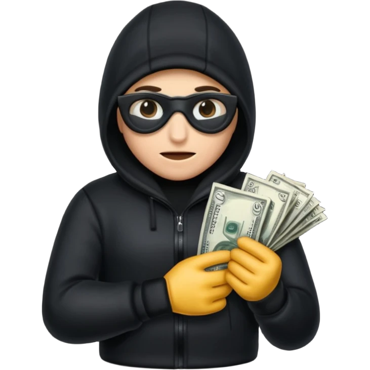 Robber with money na mão direita com uma blusa de frio preta  emoji