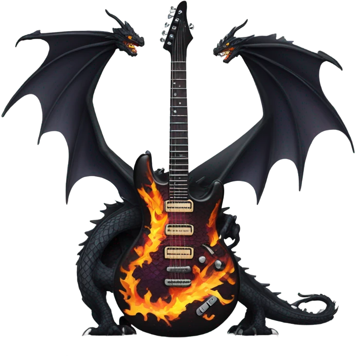 Black Dragon breathing fire playing electric guitar emoji