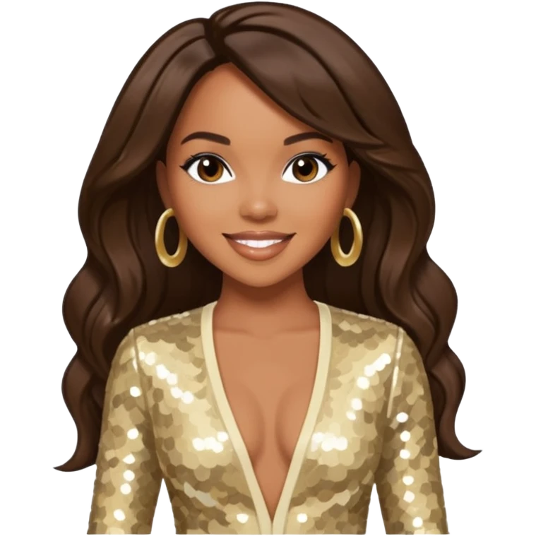 LeToya Luckett from Destiny's Child with long dark brown hair, cream sequin outfit emoji