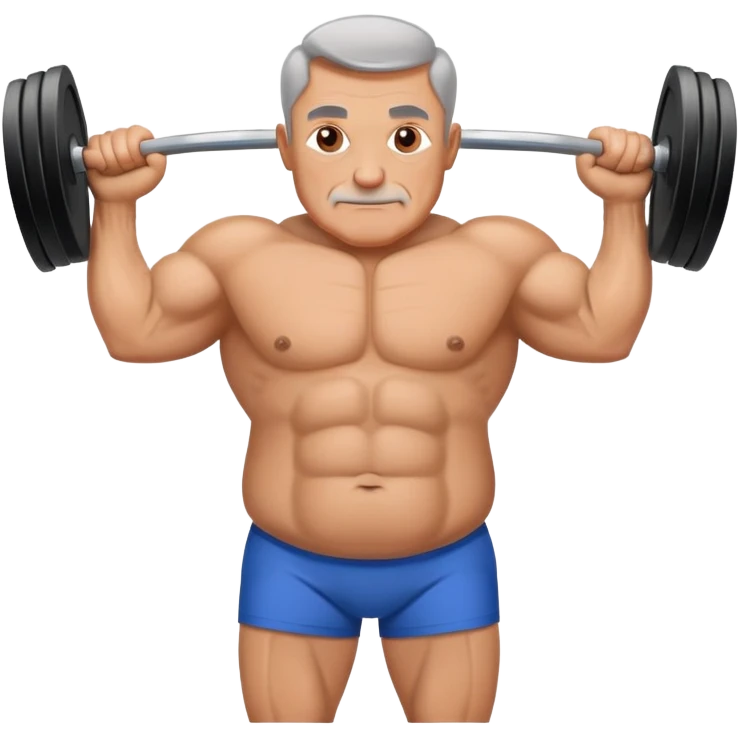 50 year old man with a belly and muscles lifting heavy weight in the gym emoji