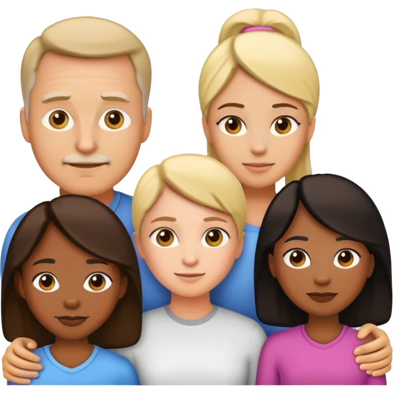 Create a family emoji with a white dad and black mom and 3 daughters of 15, 13 and 11 years old emoji