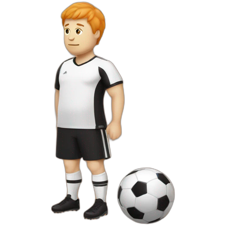 Fat white man play soccer orange and black emoji