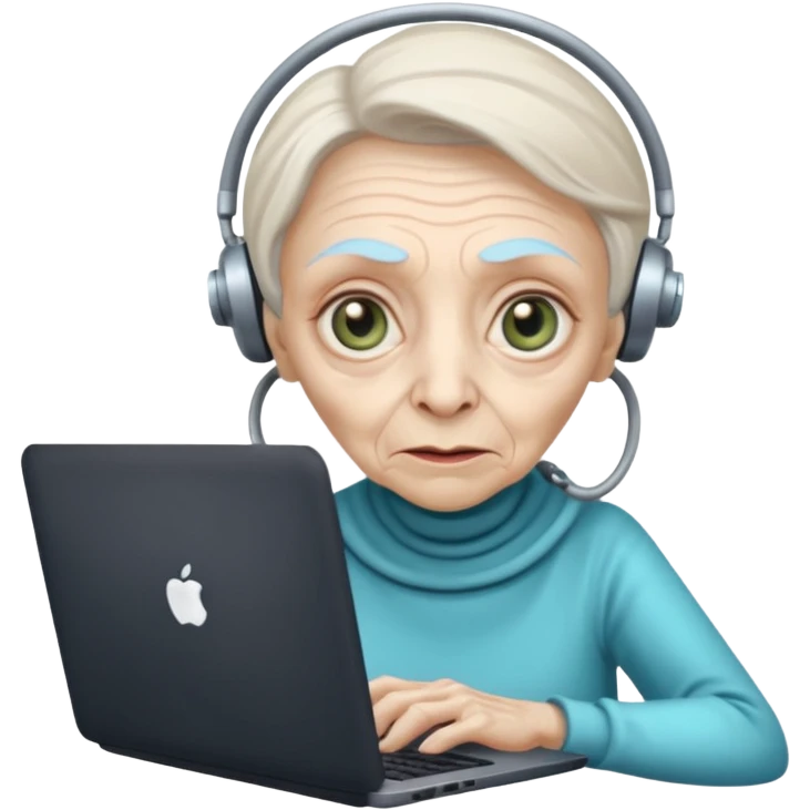 old lady alien with only gaming laptop. emoji