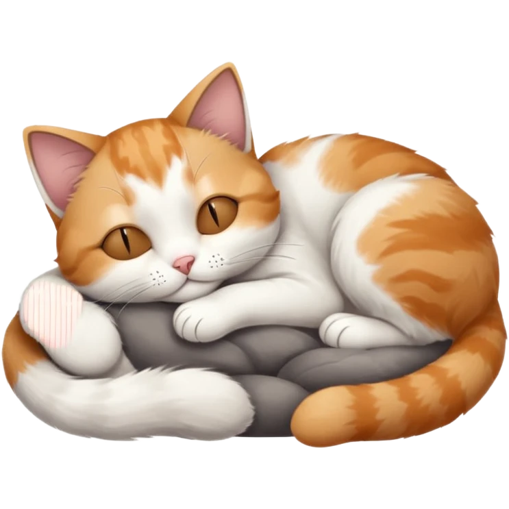 grey and white small cat with eyes closed lying down upside down with its head resting on its paw emoji