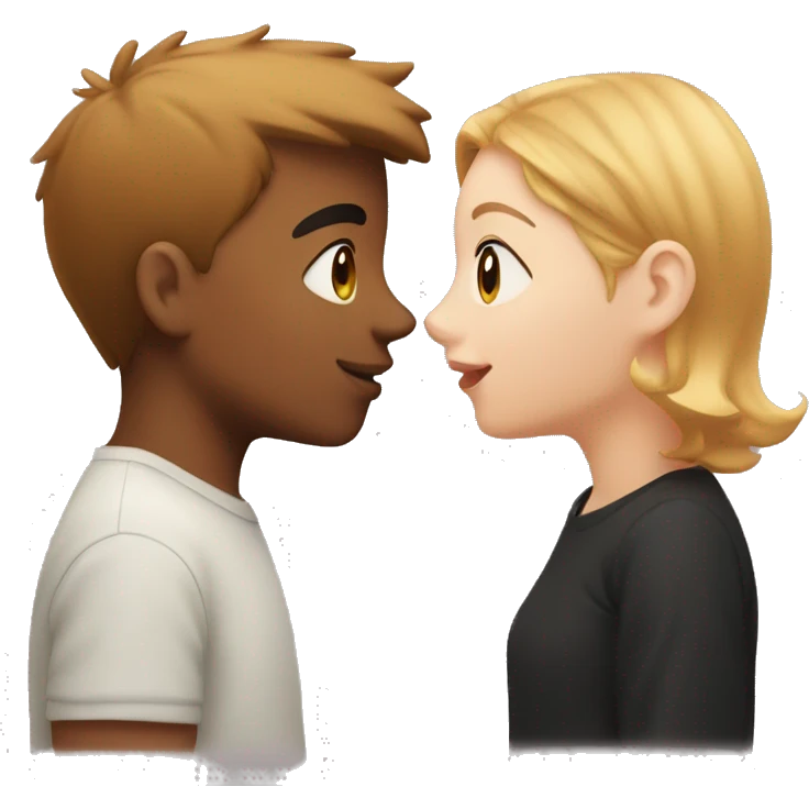 white girl with strawberry blonde hair kissing a brown asian boy with black short hair emoji