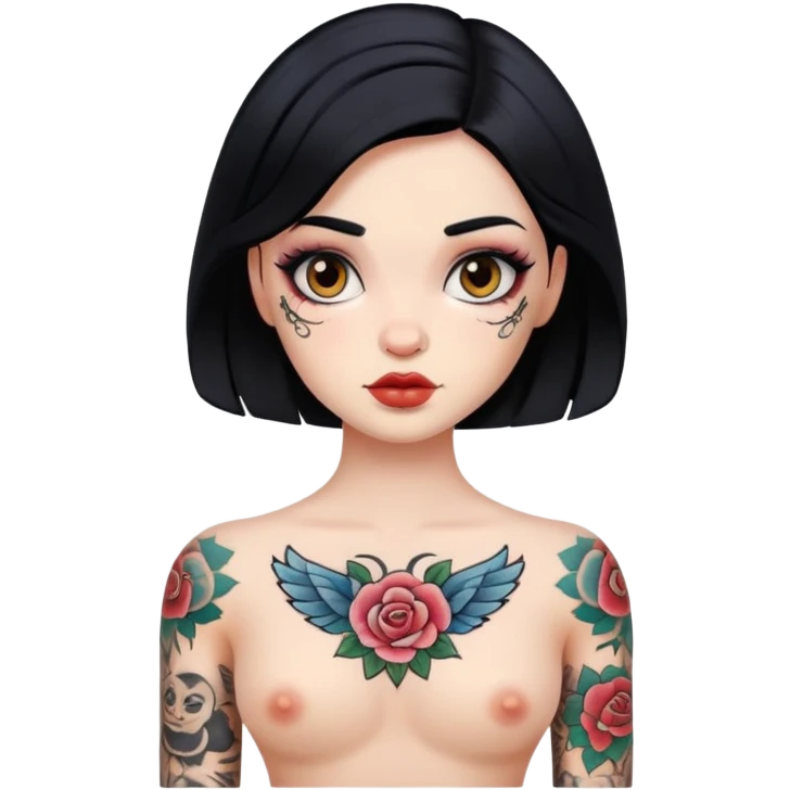 body tattoos, beautiful, woman, doll, black hair emoji