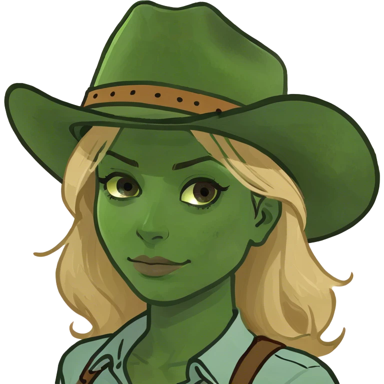 Short Blond woman with cowboy hat, brown eyes emoji