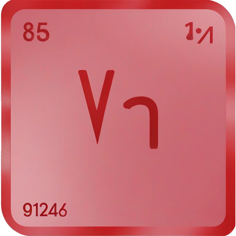 element from periodic table, red background, V symbol (center), Vanadium name (below symbol), 23 atomic number (upper left corner), 50.94 mass (below name)) emoji