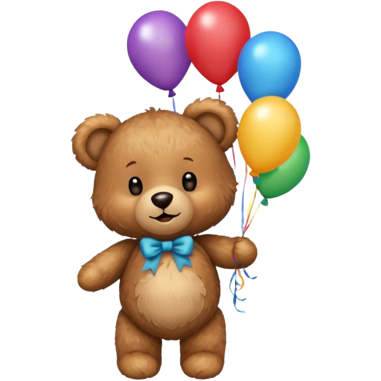 teddy bear holding balloons, birthday, cute, fluffy, semi-realistic emoji