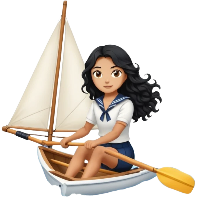 black long wavy hair girl rowing as a professional sailor emoji