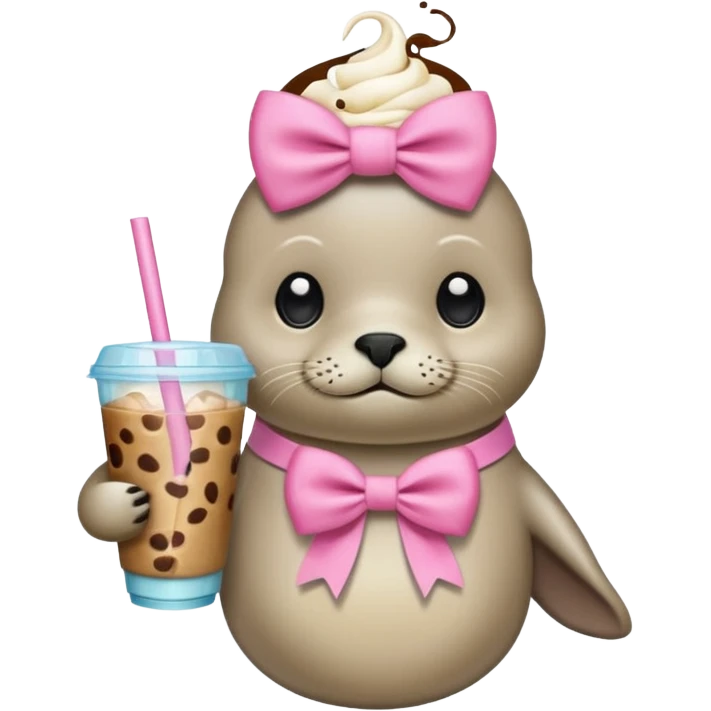 Seal wearing pink holding iced coffee emoji